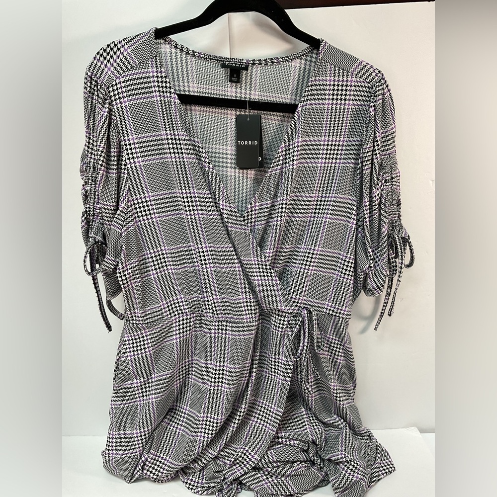 Torrid Checkered Wrap Blouse